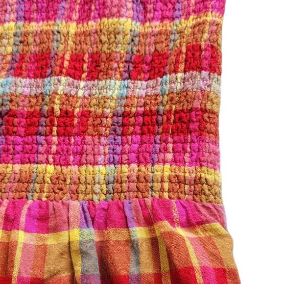 American Eagle plaid smocked fall colors strapless peplum hem top - Picture 2 of 5